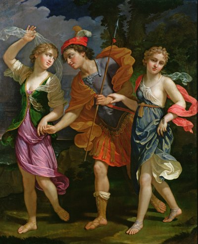 Theseus met Ariadne en Phaedra, de dochters van koning Minos, 1702 door Benedetto the Younger Gennari